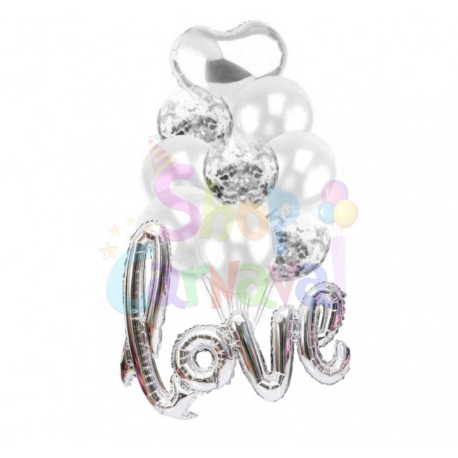 Set baloane Love - Argintiu