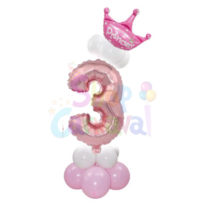 Set aniversar baloane latex, coronita, cifre 1 - 9 roz deschis