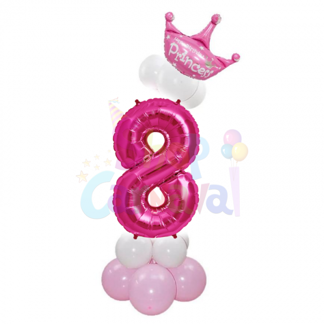 Set aniversar baloane latex, coronita, cifre 1 - 9 roz inchis