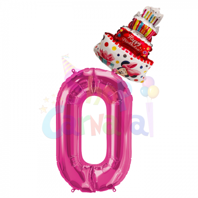 Set balon folie Minnie si cifra 0 roz 1m